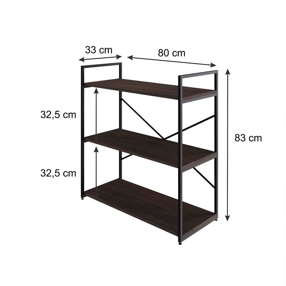 Estante com 3 Prateleiras Brooklyn Terracota e Preta 80 cm
