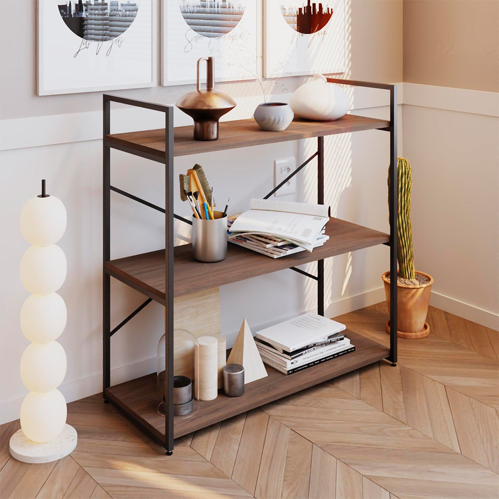 Estante com 3 Prateleiras Brooklyn Terracota e Preta 80 cm