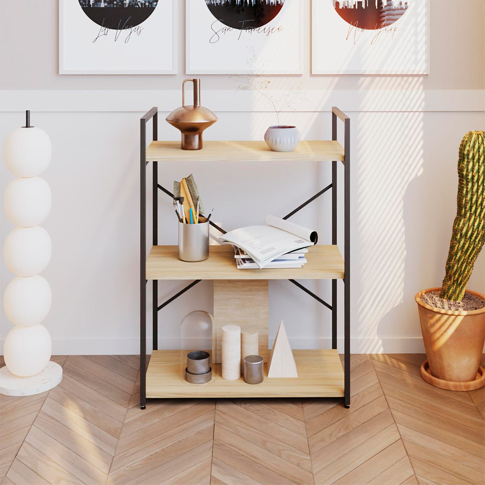 Estante com 3 Prateleiras Brooklyn Vermont e Preta 60 cm