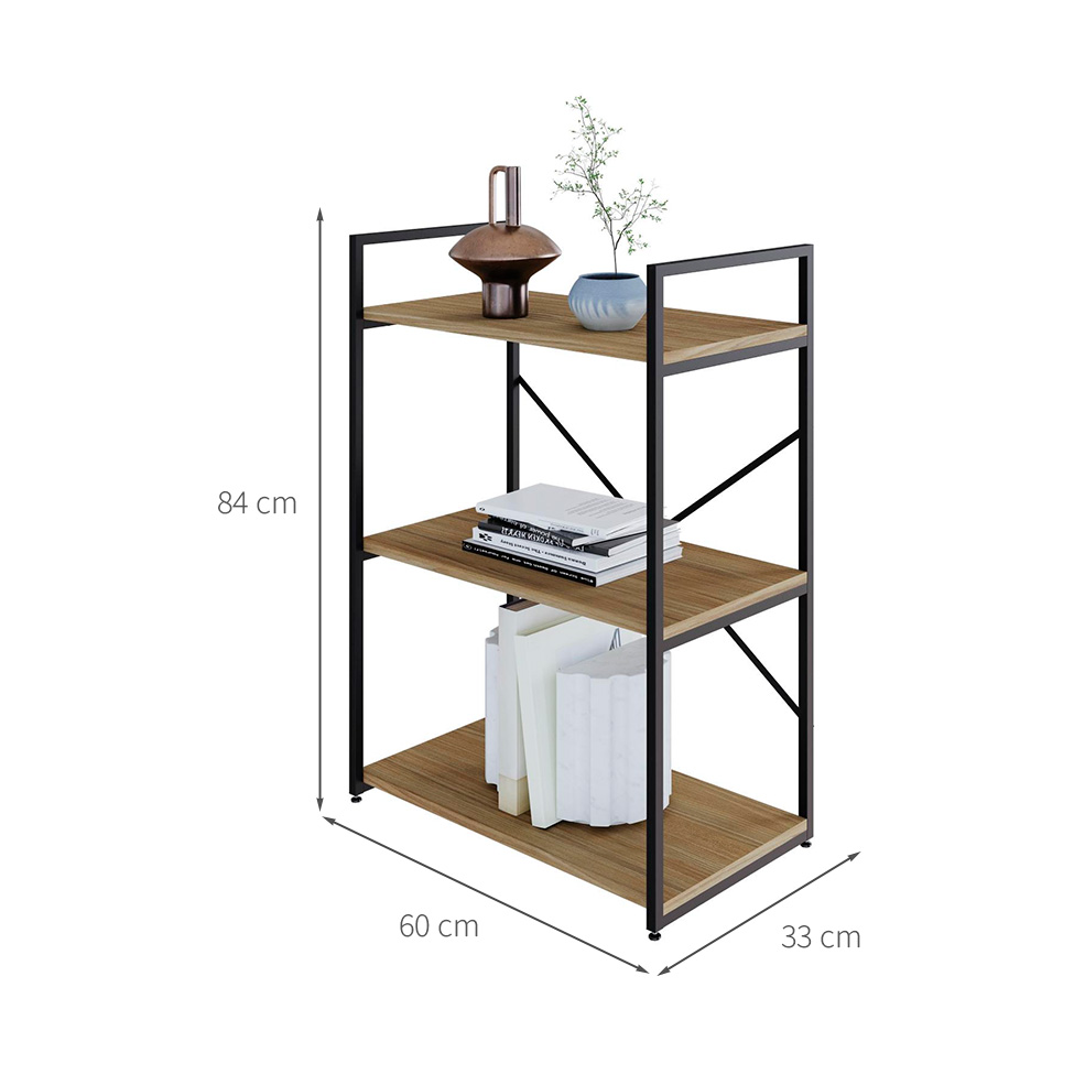Estante com 3 Prateleiras Brooklyn Vermont e Preta 60 cm