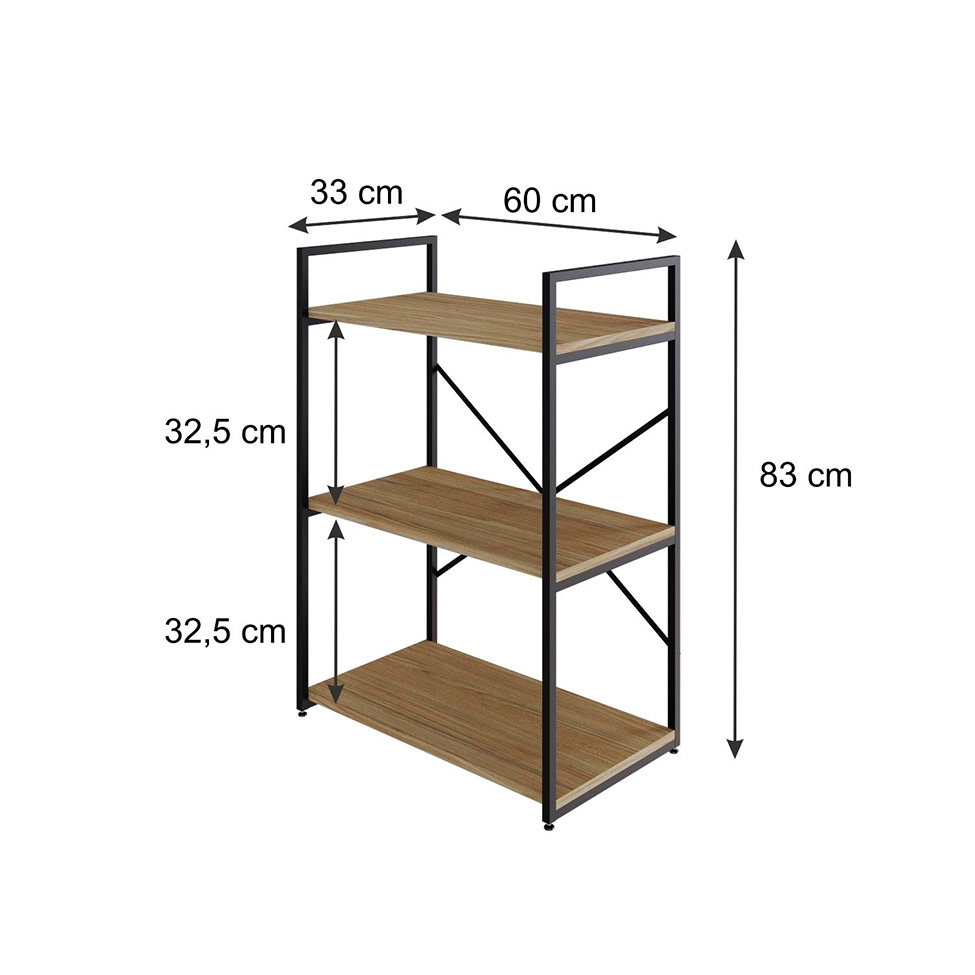 Estante com 3 Prateleiras Brooklyn Vermont e Preta 60 cm