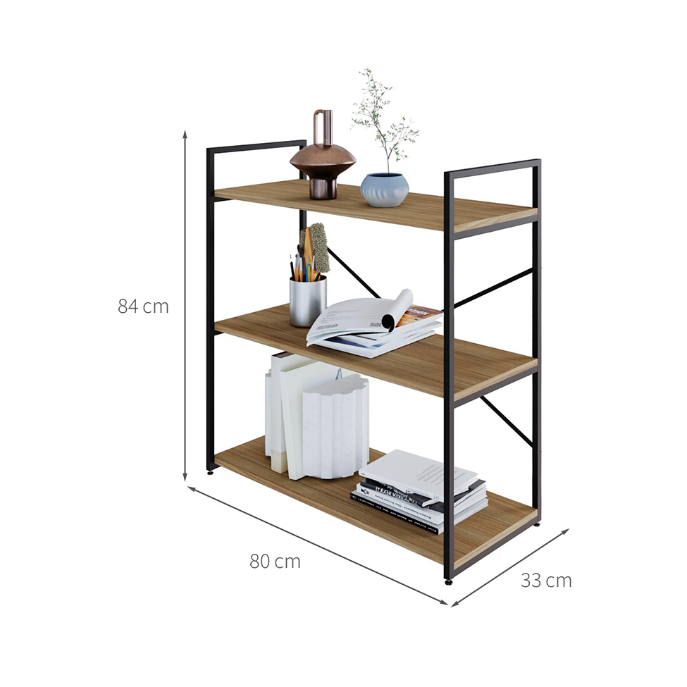 Estante com 3 Prateleiras Brooklyn Vermont e Preta 80 cm