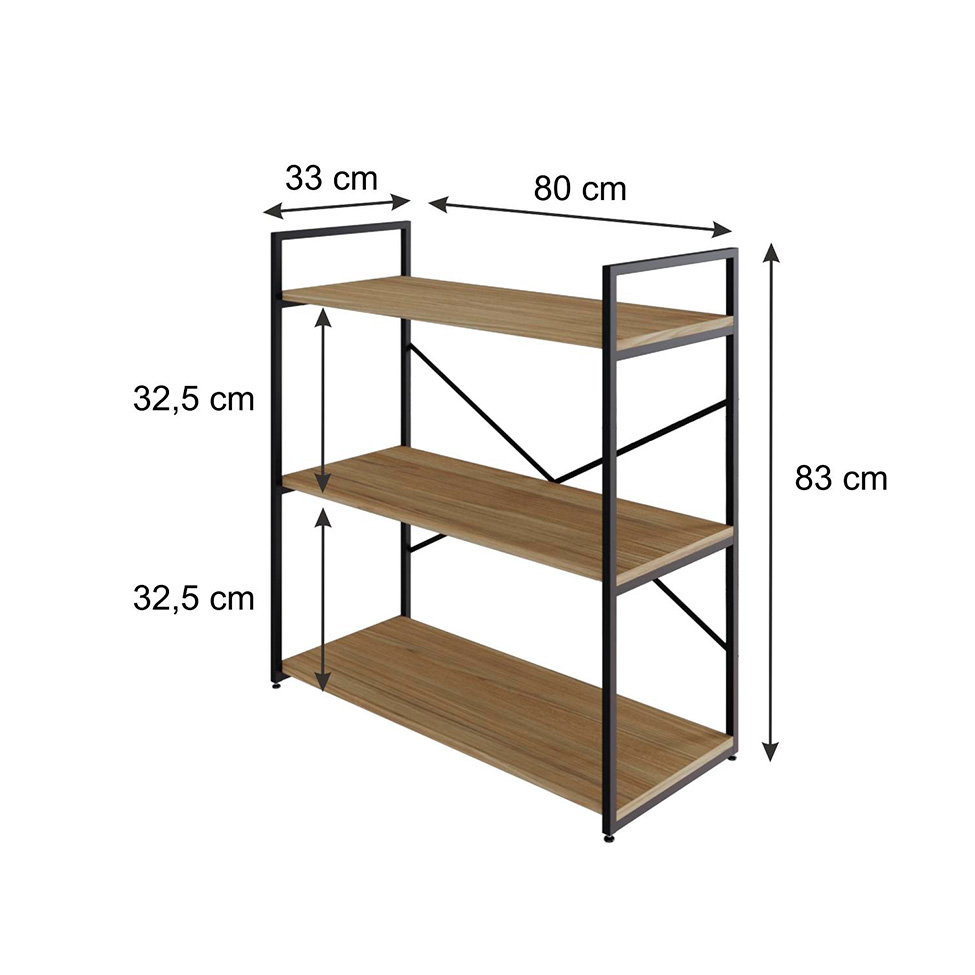Estante com 3 Prateleiras Brooklyn Vermont e Preta 80 cm