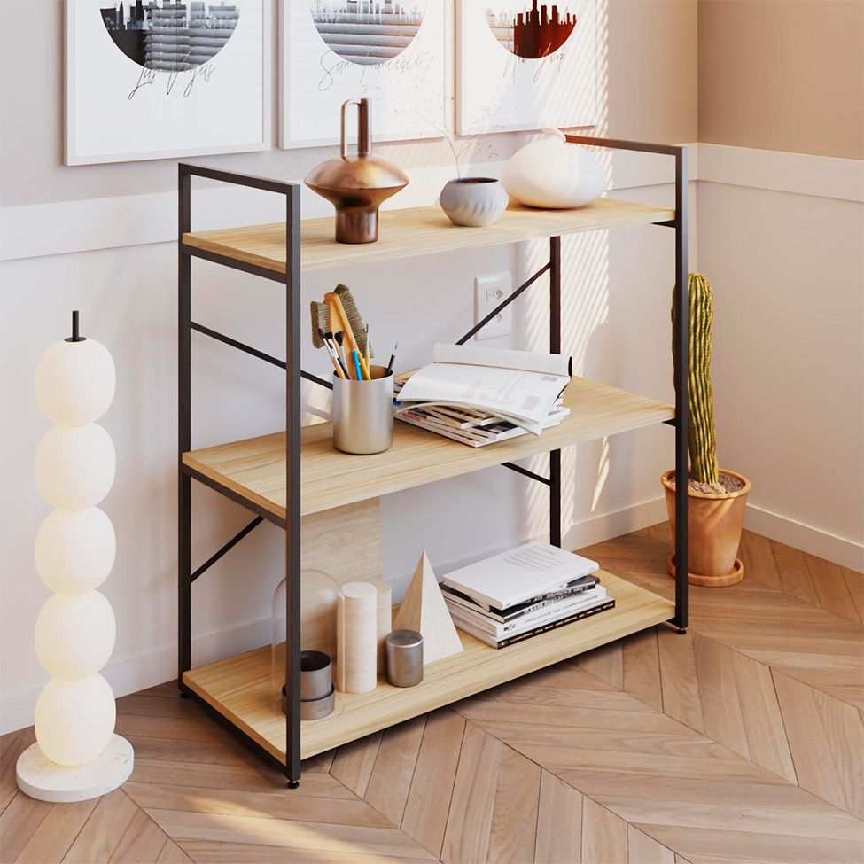 Estante com 3 Prateleiras Brooklyn Vermont e Preta 80 cm