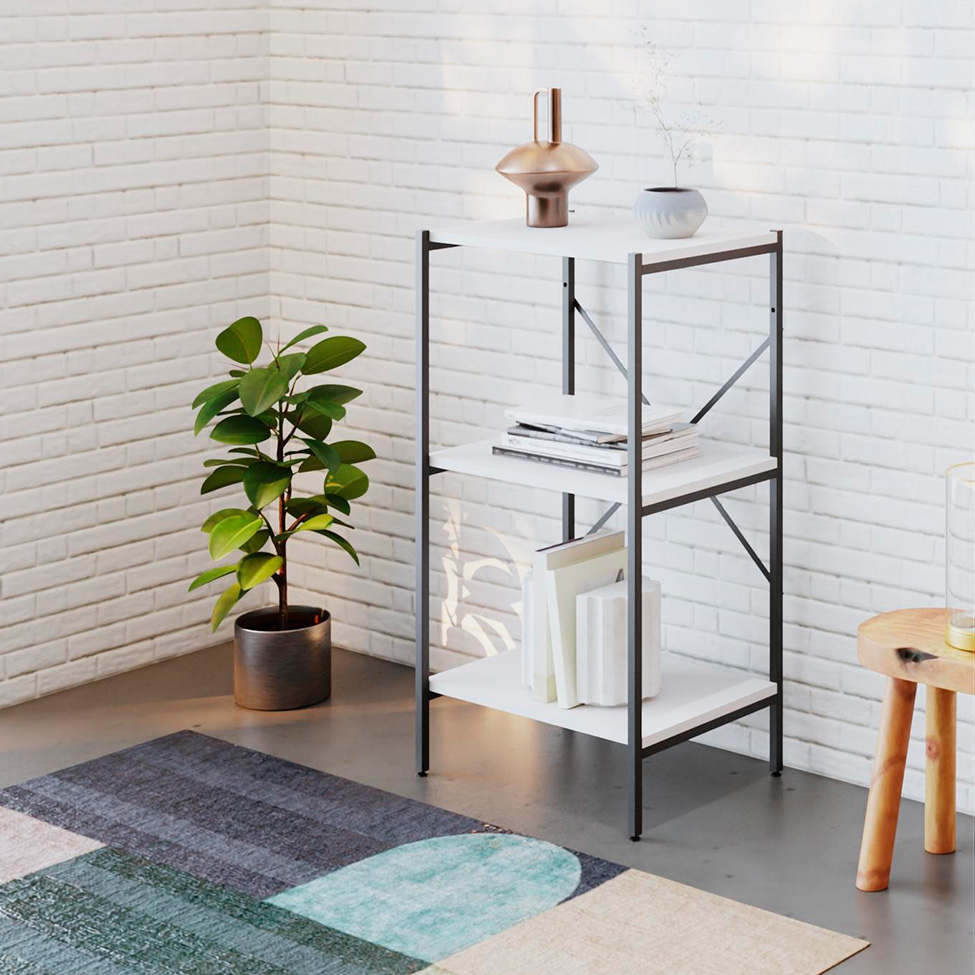 Estante com 3 Prateleiras Tub Branca e Preta 45 cm