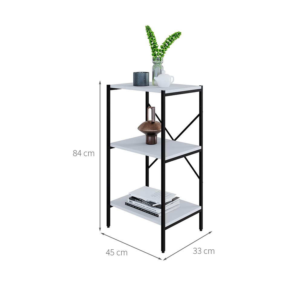 Estante com 3 Prateleiras Tub Branca e Preta 45 cm