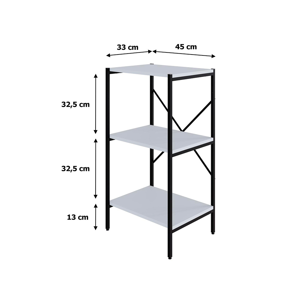 Estante com 3 Prateleiras Tub Branca e Preta 45 cm