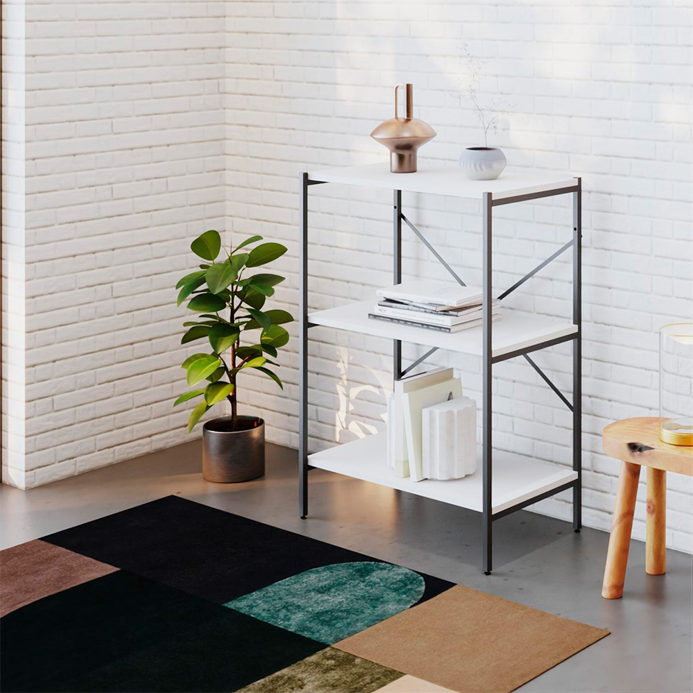 Estante com 3 Prateleiras Tub Branca e Preta 60 cm