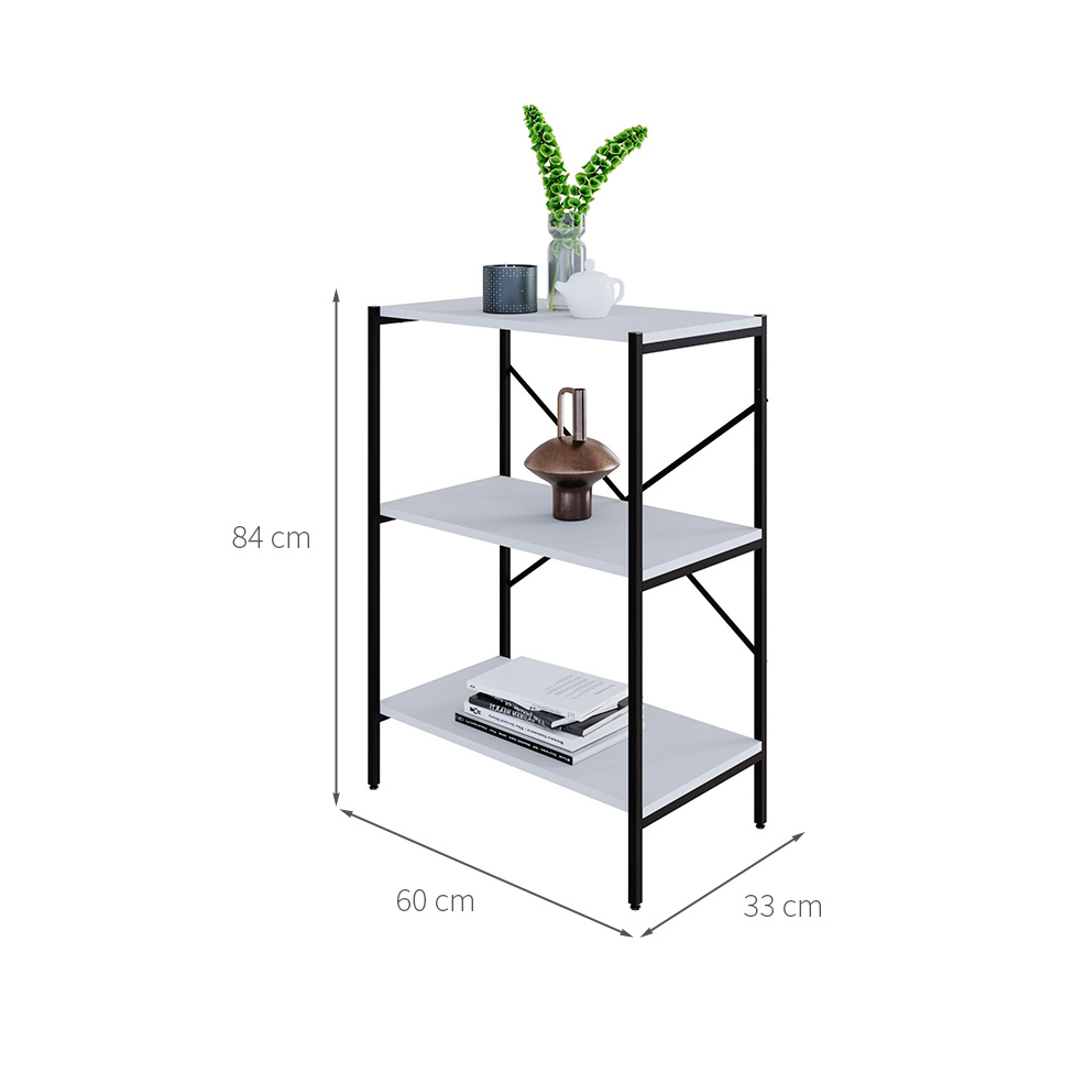 Estante com 3 Prateleiras Tub Branca e Preta 60 cm