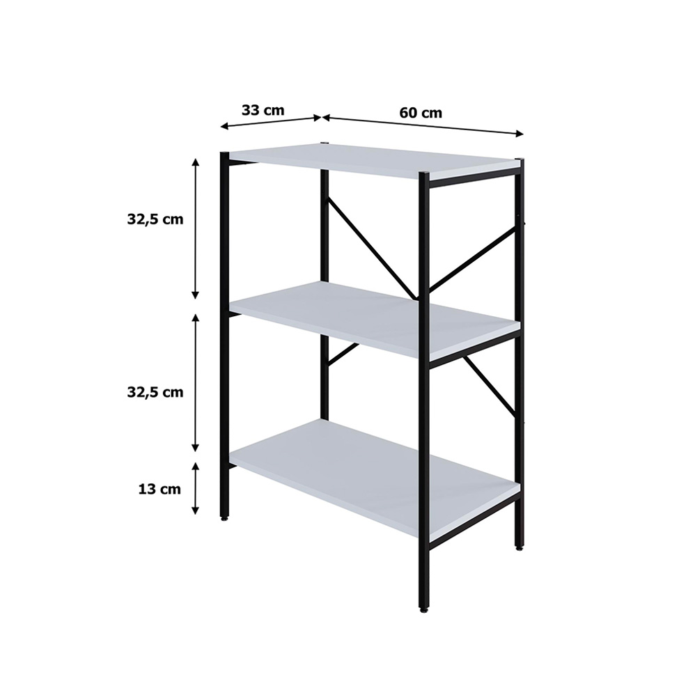 Estante com 3 Prateleiras Tub Branca e Preta 60 cm