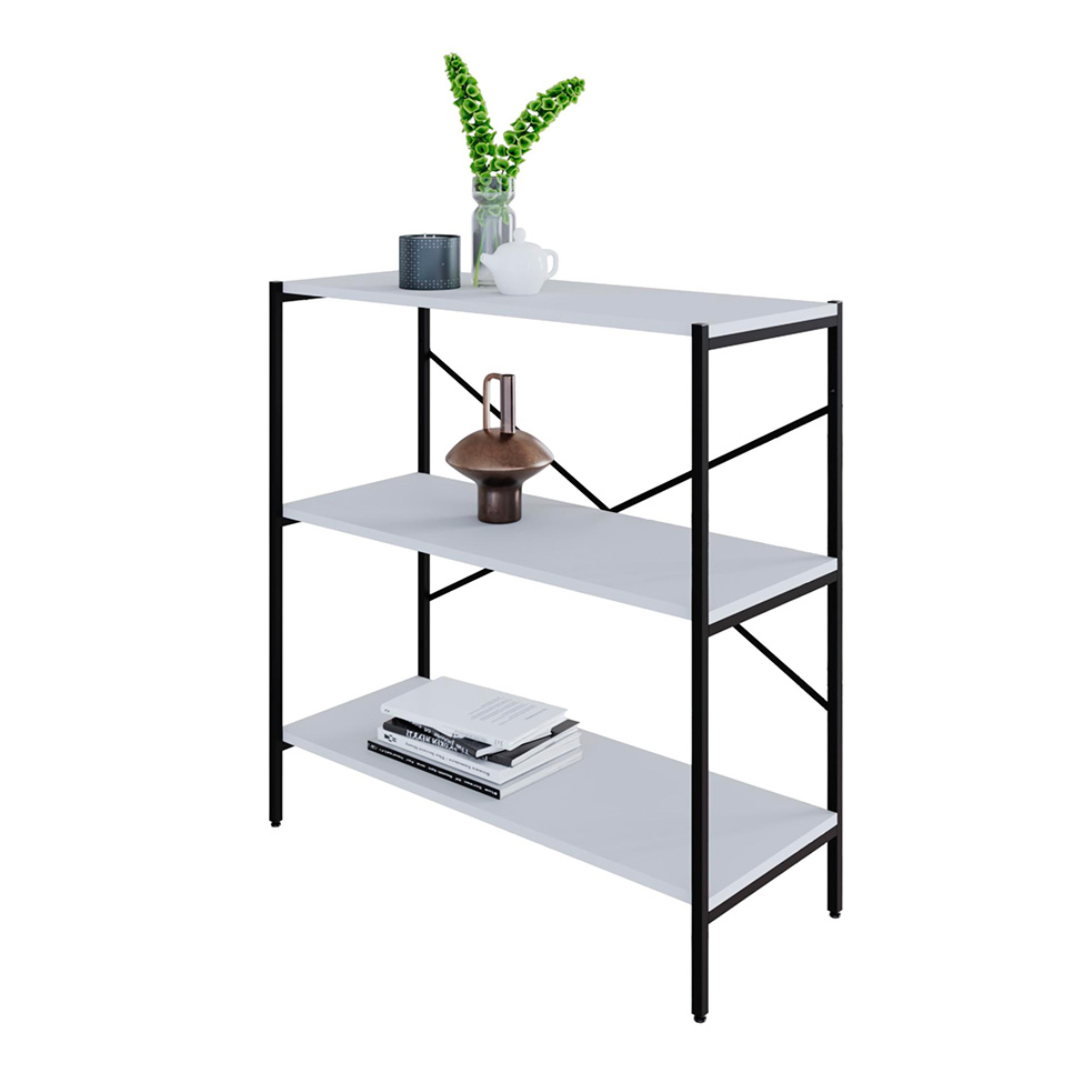 Estante com 3 Prateleiras Tub Branca e Preta 80 cm