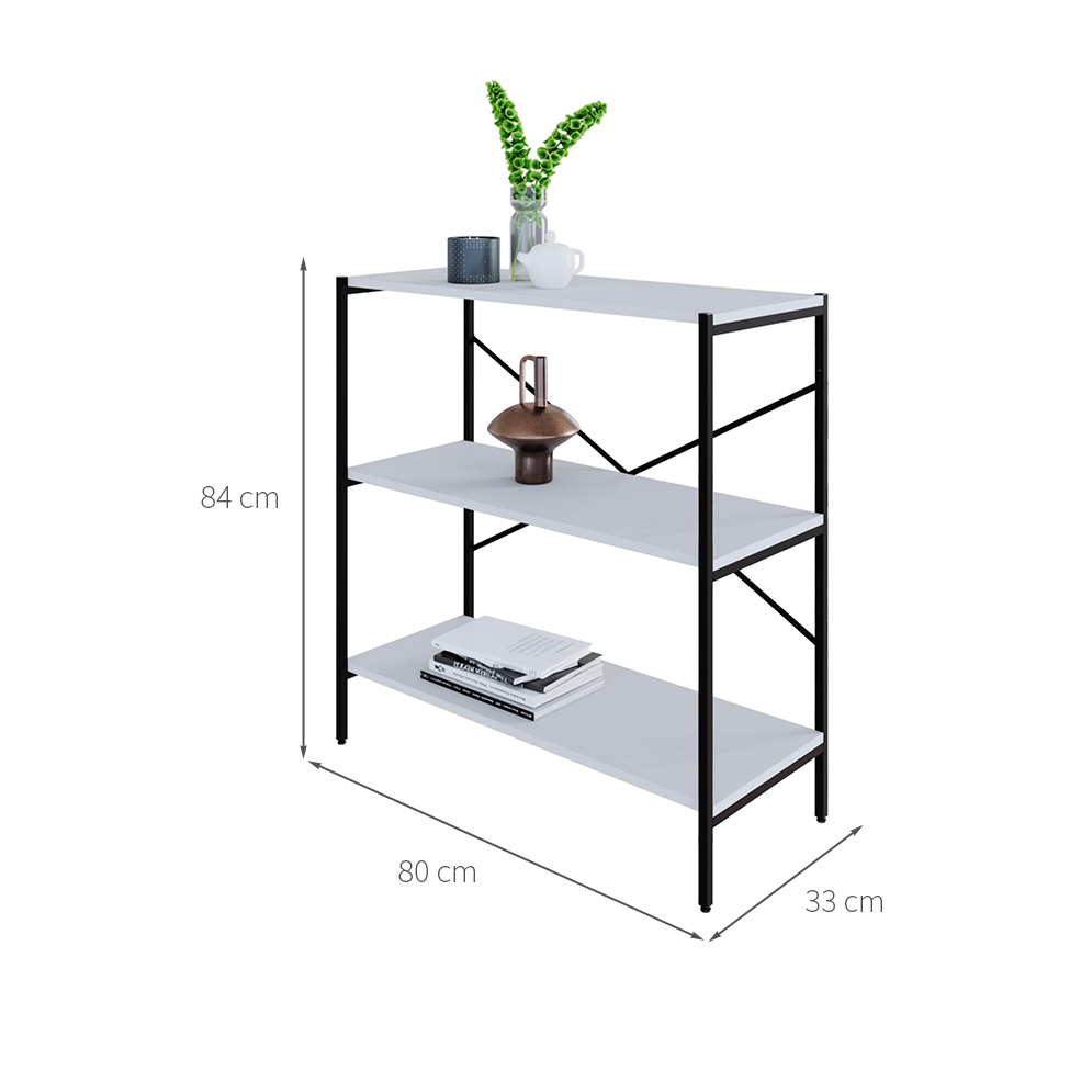 Estante com 3 Prateleiras Tub Branca e Preta 80 cm