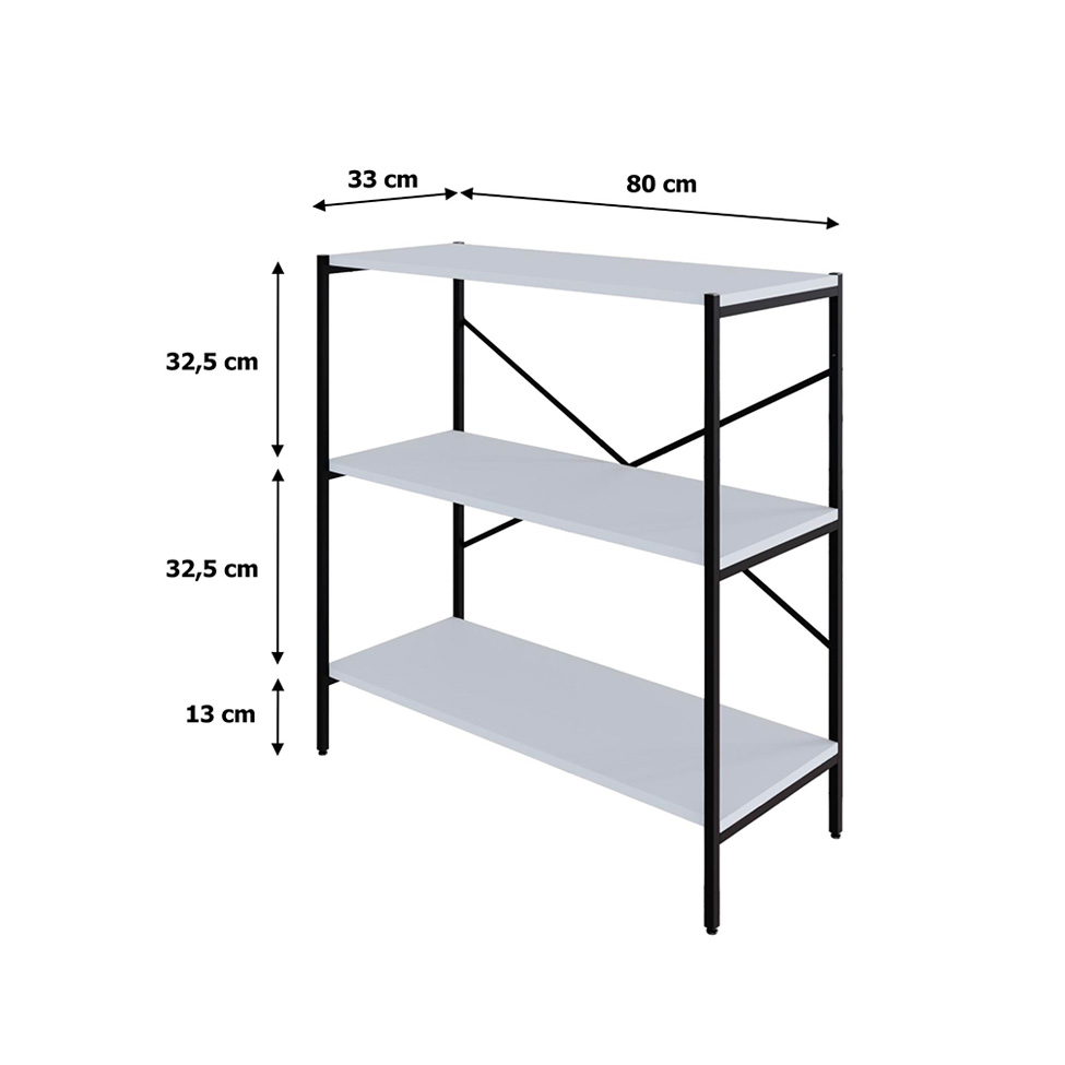 Estante com 3 Prateleiras Tub Branca e Preta 80 cm
