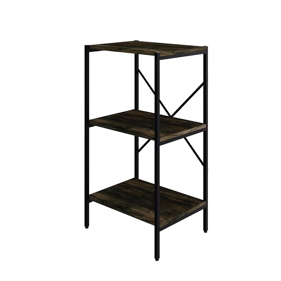 Estante com 3 Prateleiras Tub Carvalho Dark e Preta 45 cm