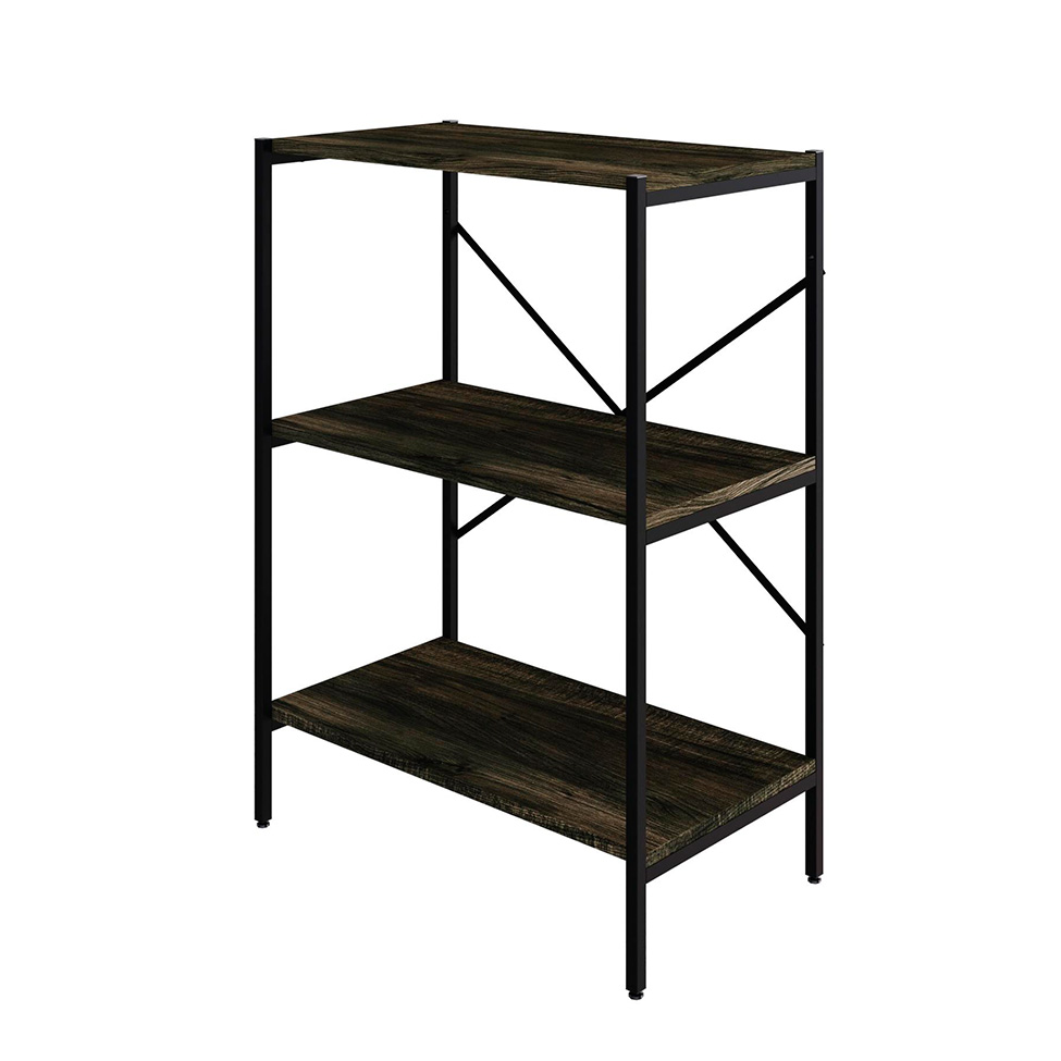 Estante com 3 Prateleiras Tub Carvalho Dark e Preta 60 cm