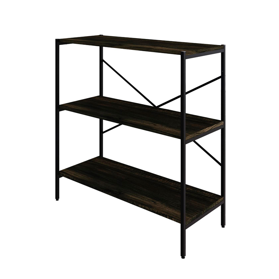 Estante com 3 Prateleiras Tub Carvalho Dark e Preta 80 cm