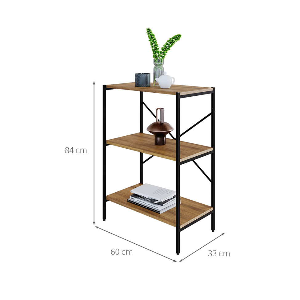Estante com 3 Prateleiras Tub Mel e Preta 60 cm