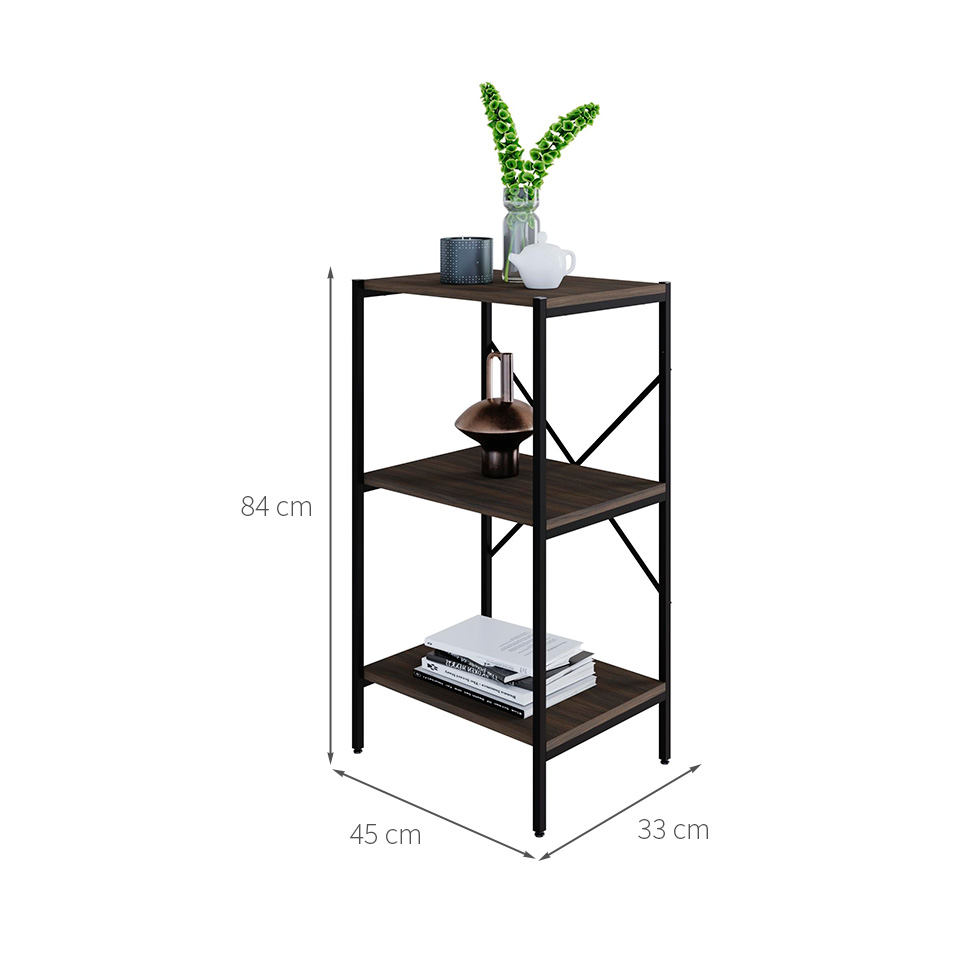 Estante com 3 Prateleiras Tub Nogal e Preta 45 cm