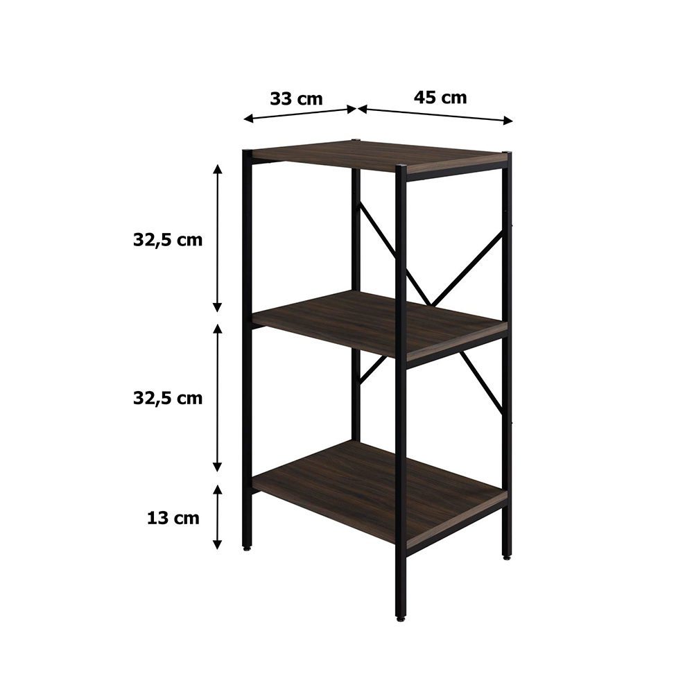 Estante com 3 Prateleiras Tub Nogal e Preta 45 cm