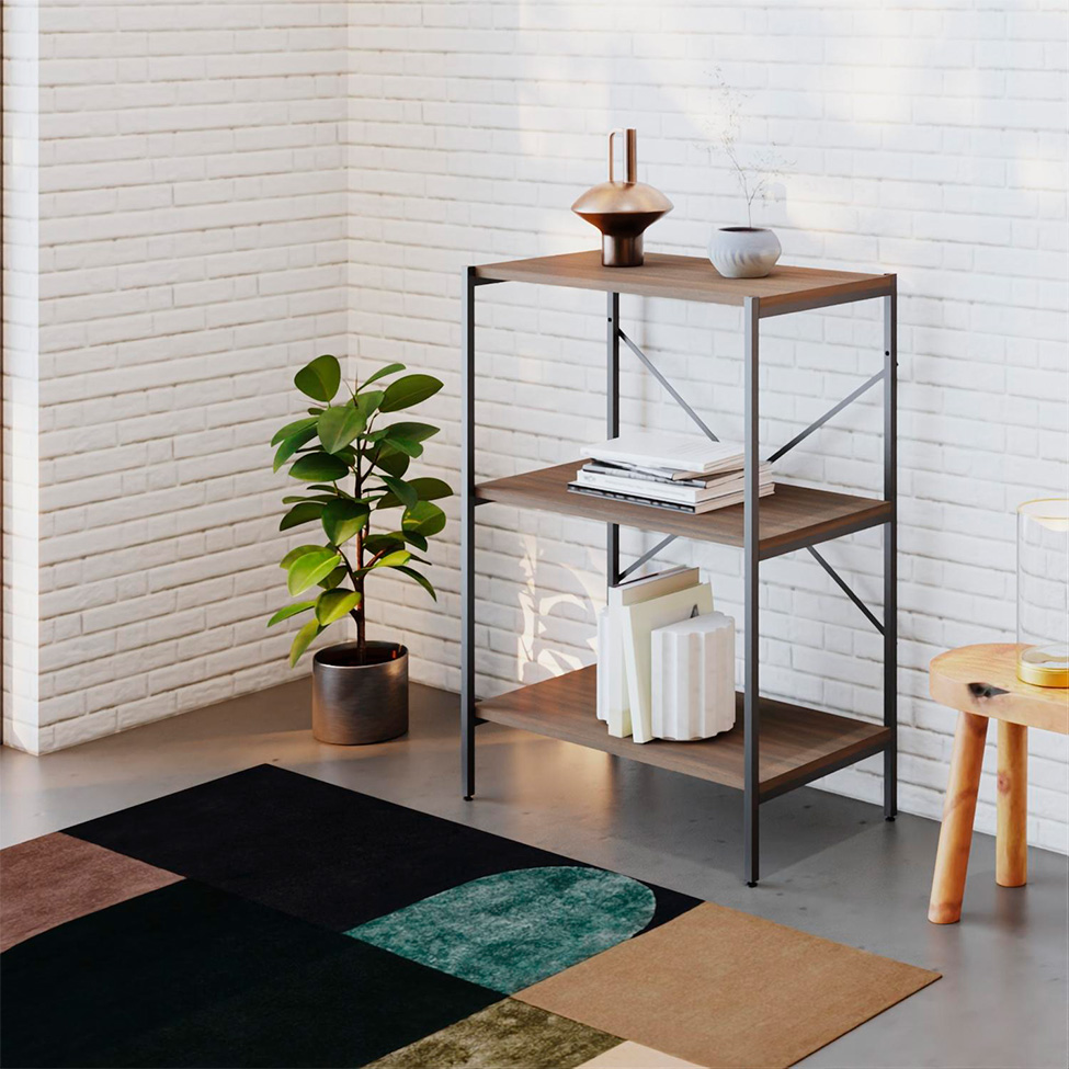 Estante com 3 Prateleiras Tub Nogal e Preta 60 cm