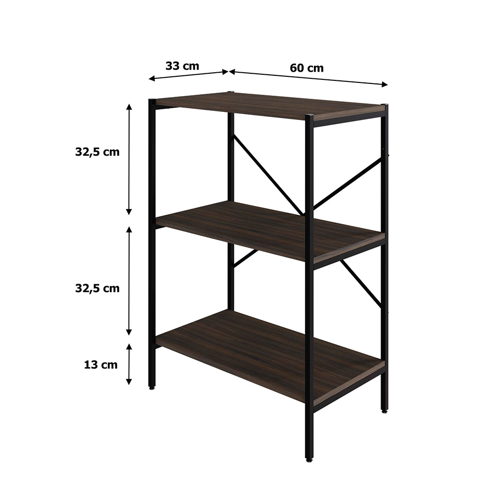 Estante com 3 Prateleiras Tub Nogal e Preta 60 cm