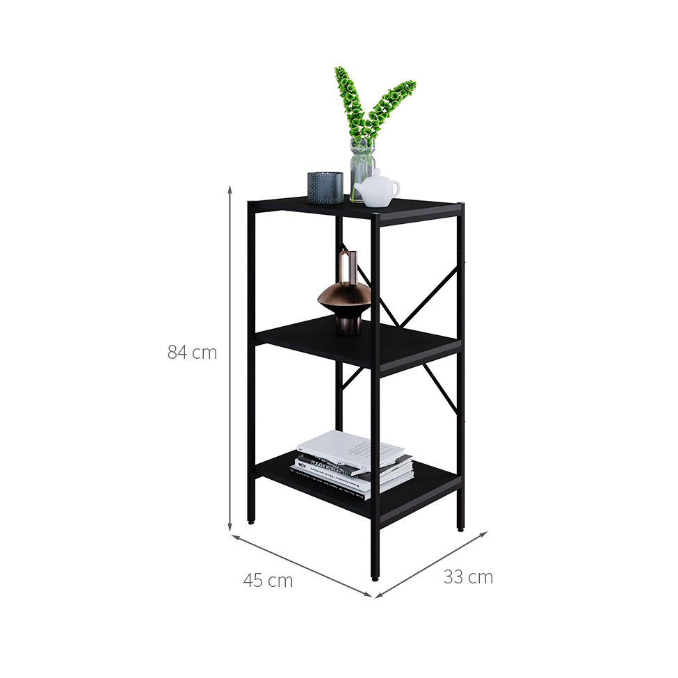 Estante com 3 Prateleiras Tub Preta 45 cm