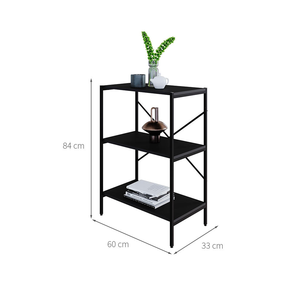 Estante com 3 Prateleiras Tub Preta 60 cm