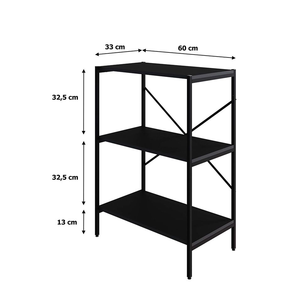 Estante com 3 Prateleiras Tub Preta 60 cm