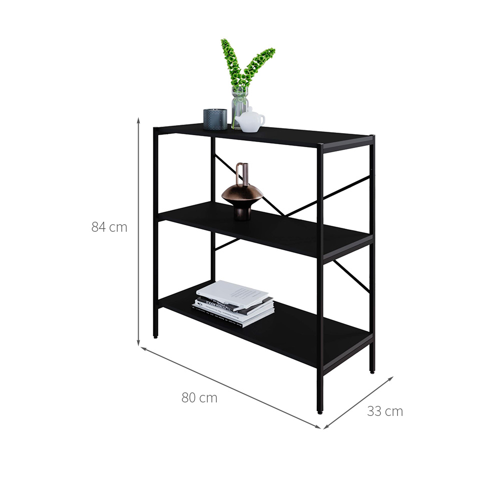 Estante com 3 Prateleiras Tub Preta 80 cm