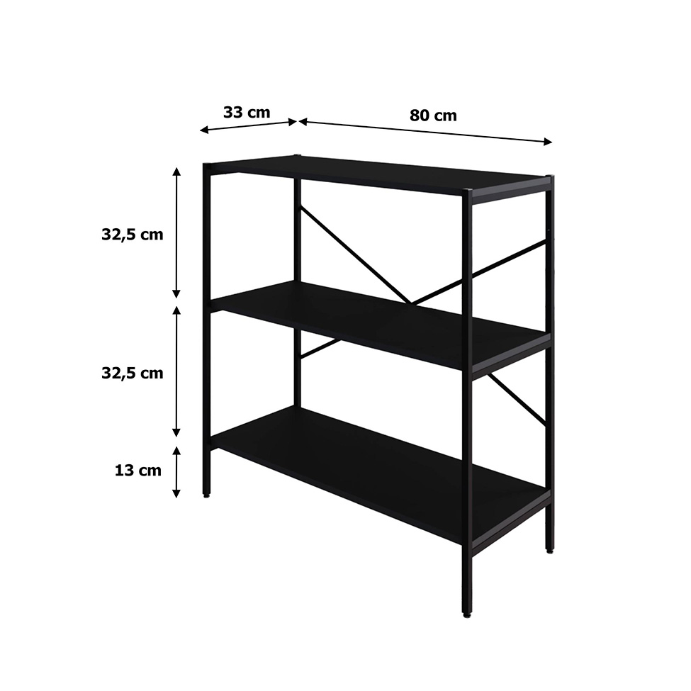 Estante com 3 Prateleiras Tub Preta 80 cm