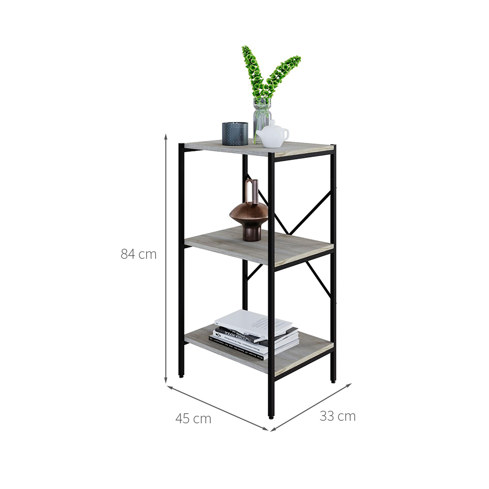 Estante com 3 Prateleiras Tub Snow e Preta 45 cm