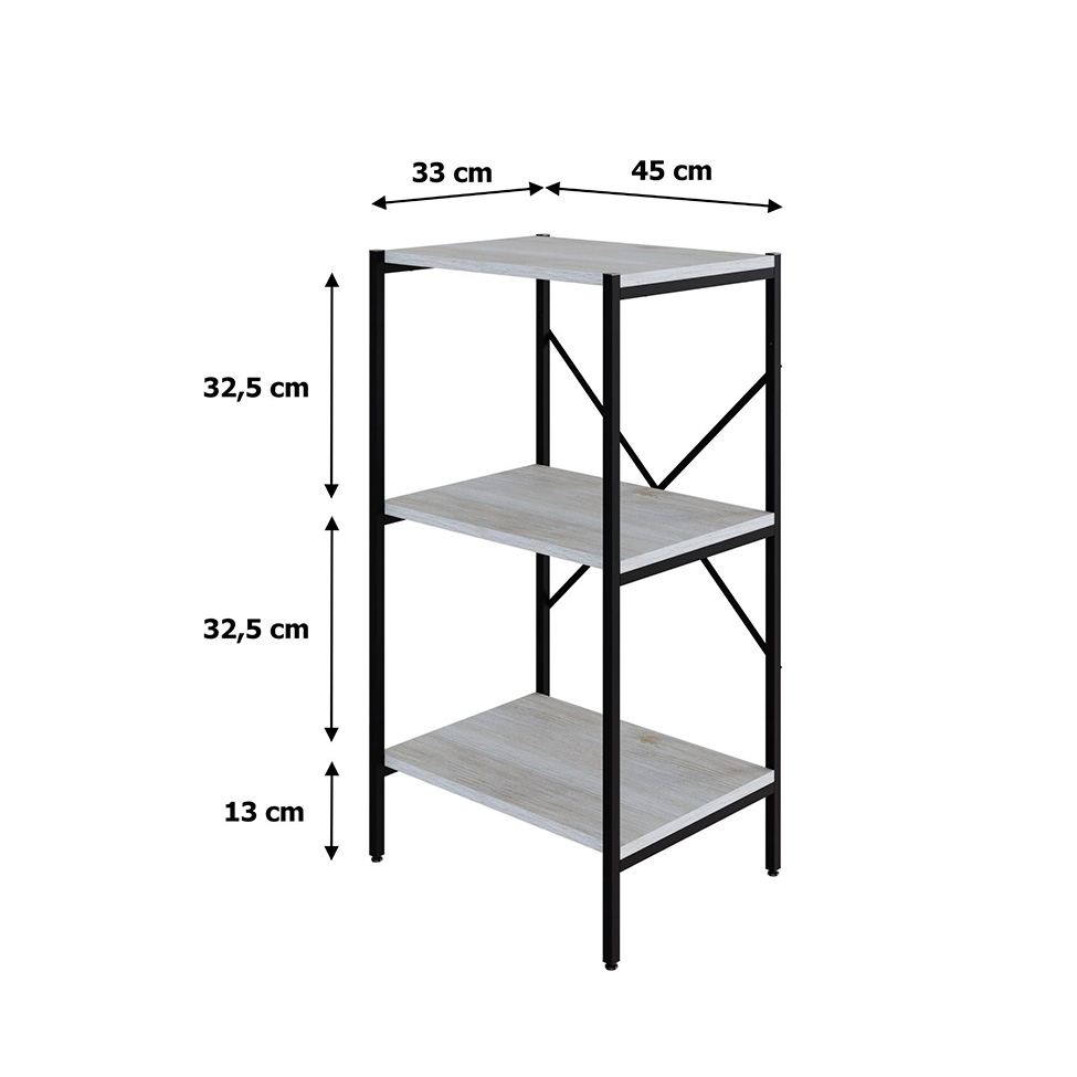 Estante com 3 Prateleiras Tub Snow e Preta 45 cm