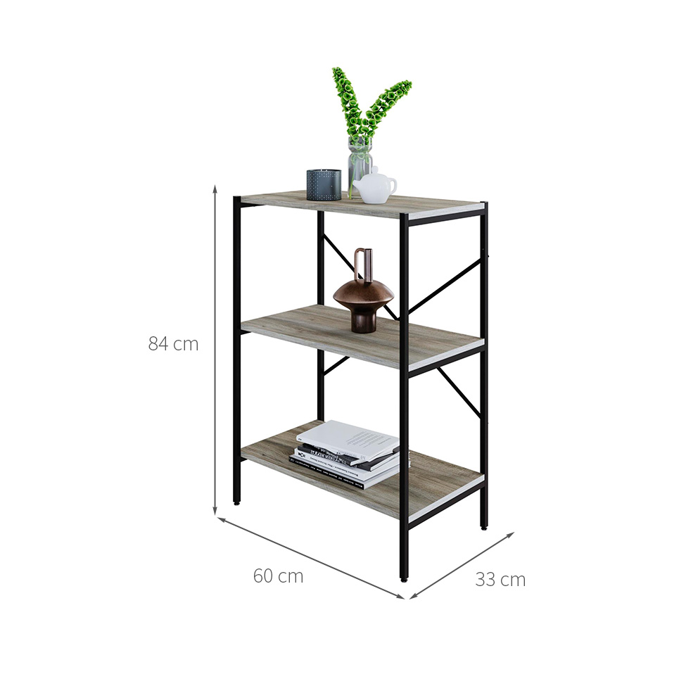 Estante com 3 Prateleiras Tub Snow e Preta 60 cm