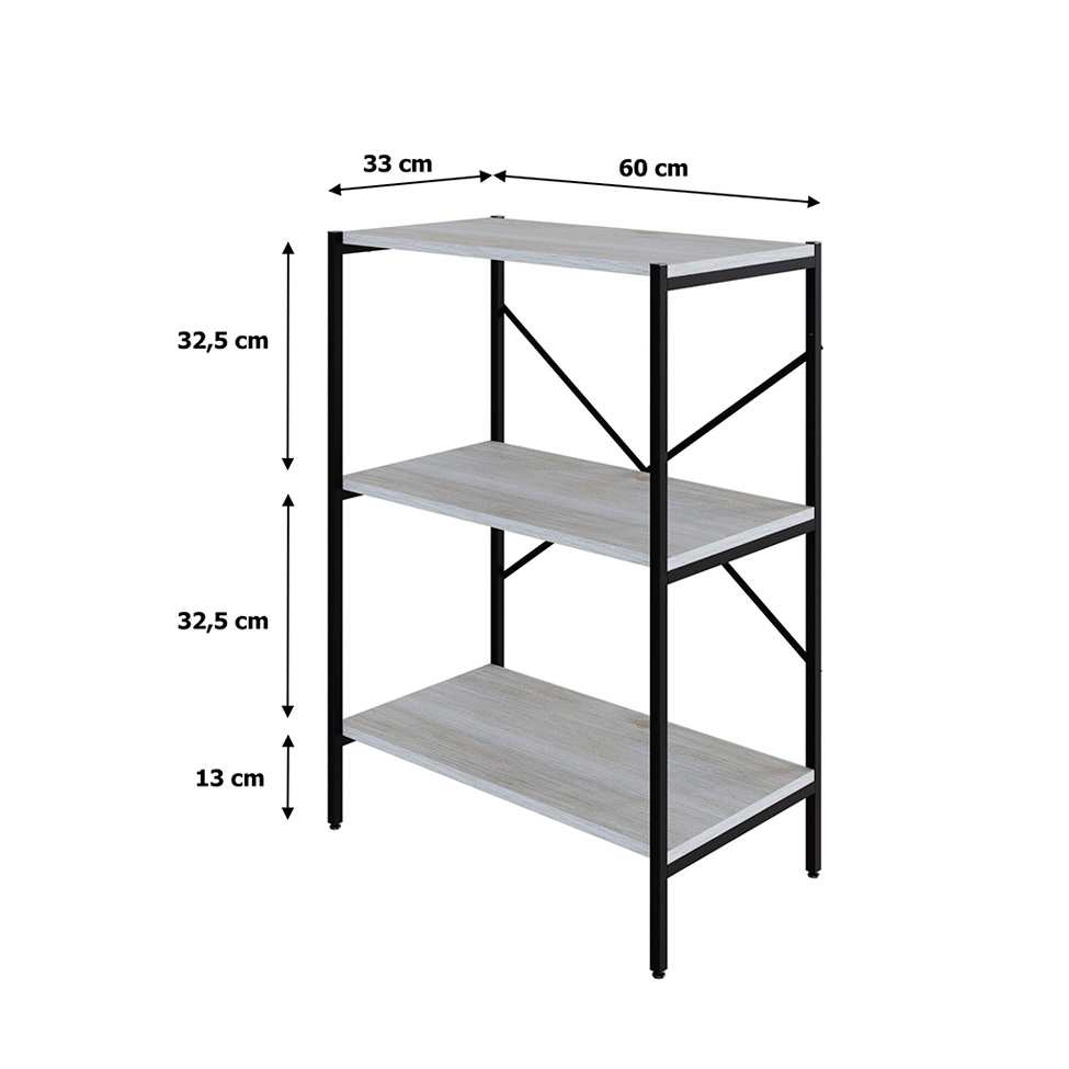 Estante com 3 Prateleiras Tub Snow e Preta 60 cm