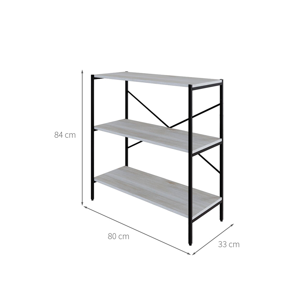 Estante com 3 Prateleiras Tub Snow e Preta 80 cm