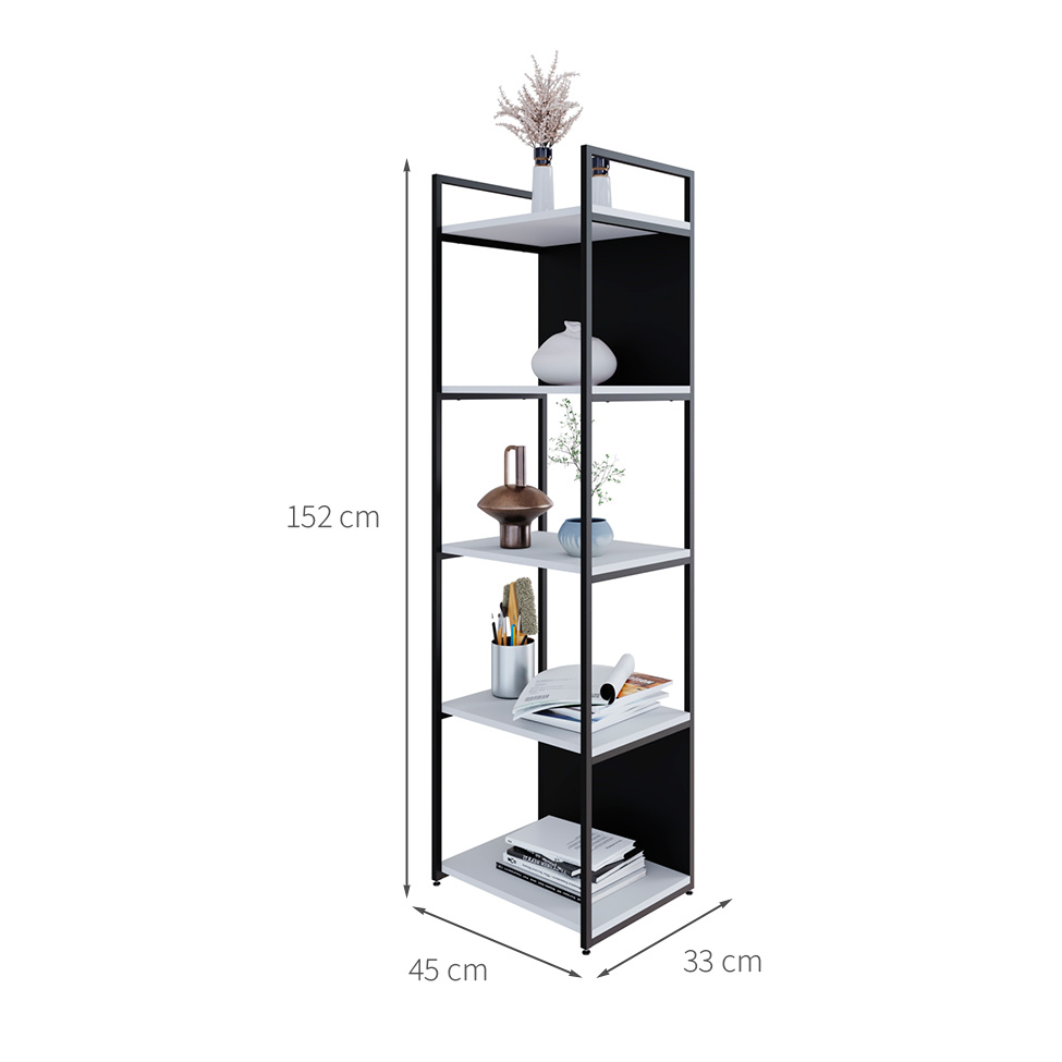 Estante com 3 Prateleiras e 2 Nichos Brooklyn Branca e Preta 45 cm