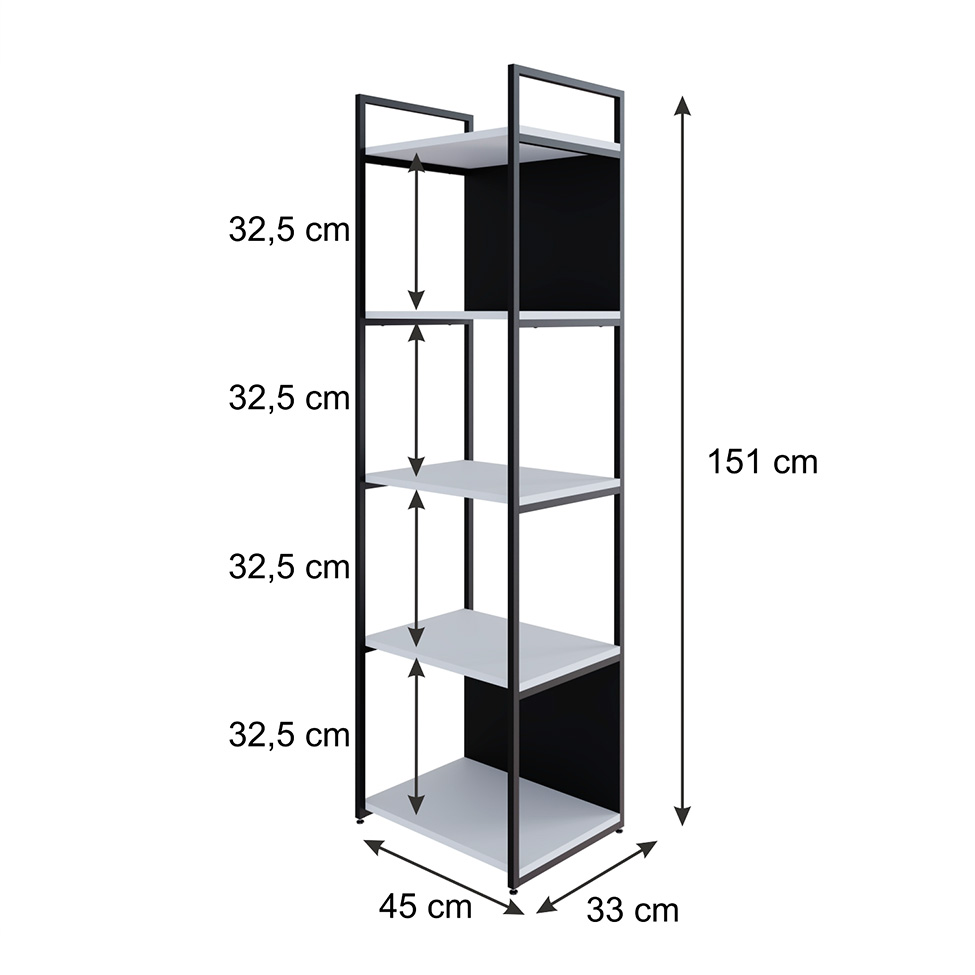 Estante com 3 Prateleiras e 2 Nichos Brooklyn Branca e Preta 45 cm