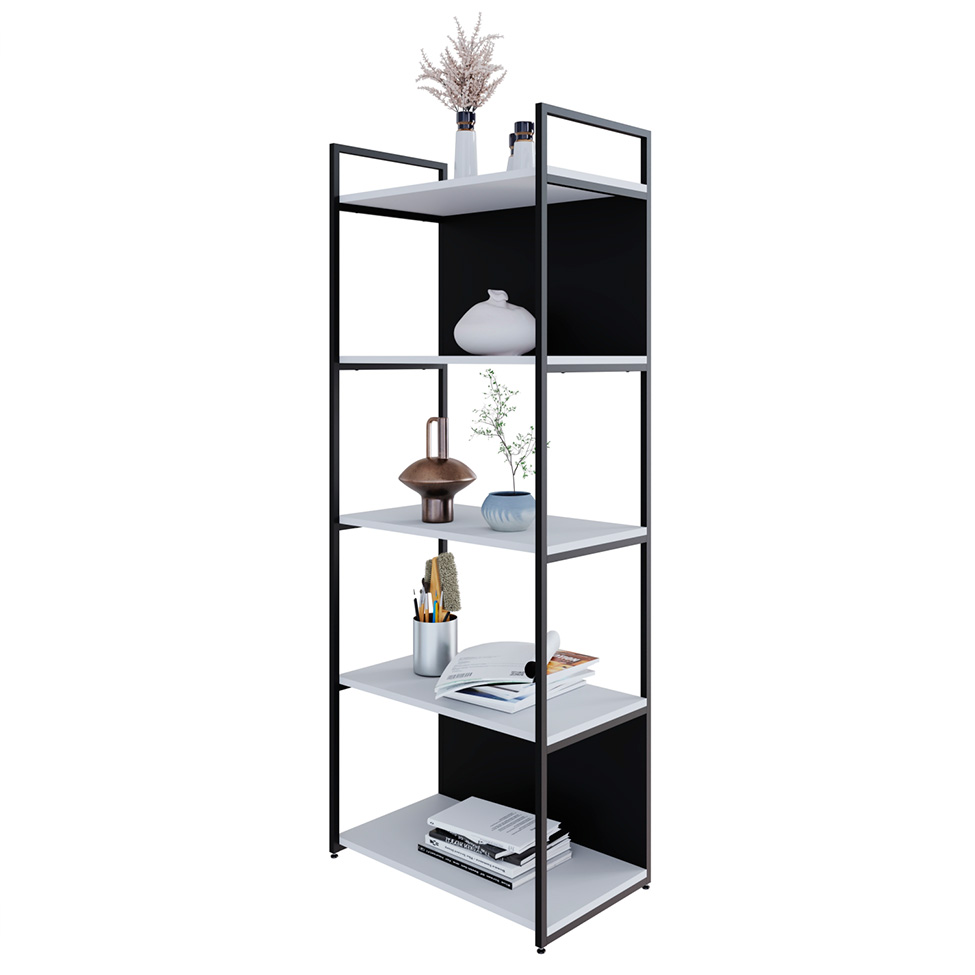 Estante com 3 Prateleiras e 2 Nichos Brooklyn Branca e Preta 60 cm
