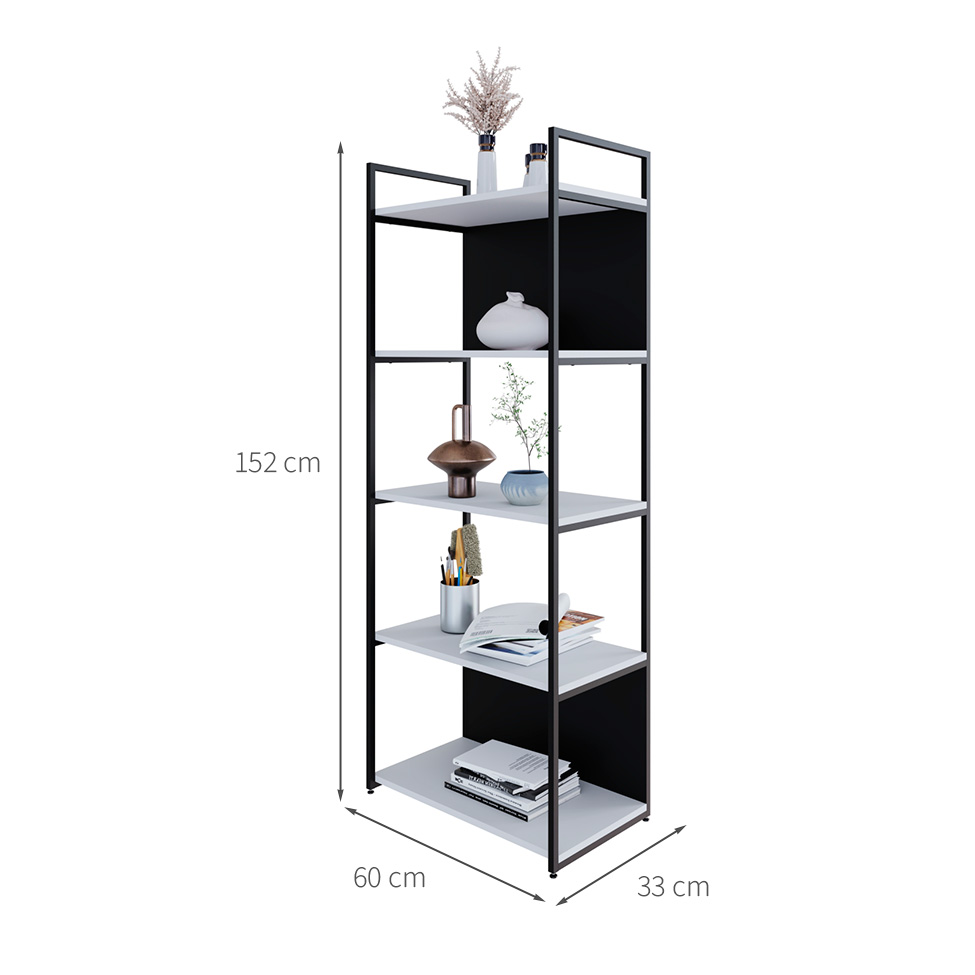 Estante com 3 Prateleiras e 2 Nichos Brooklyn Branca e Preta 60 cm