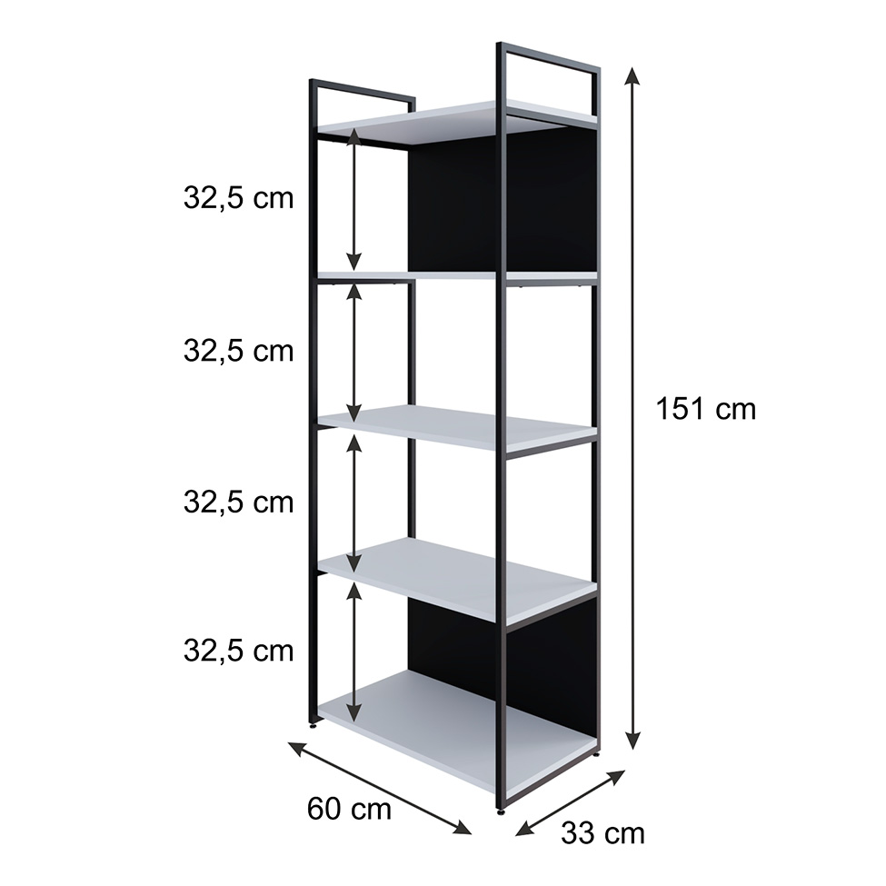 Estante com 3 Prateleiras e 2 Nichos Brooklyn Branca e Preta 60 cm