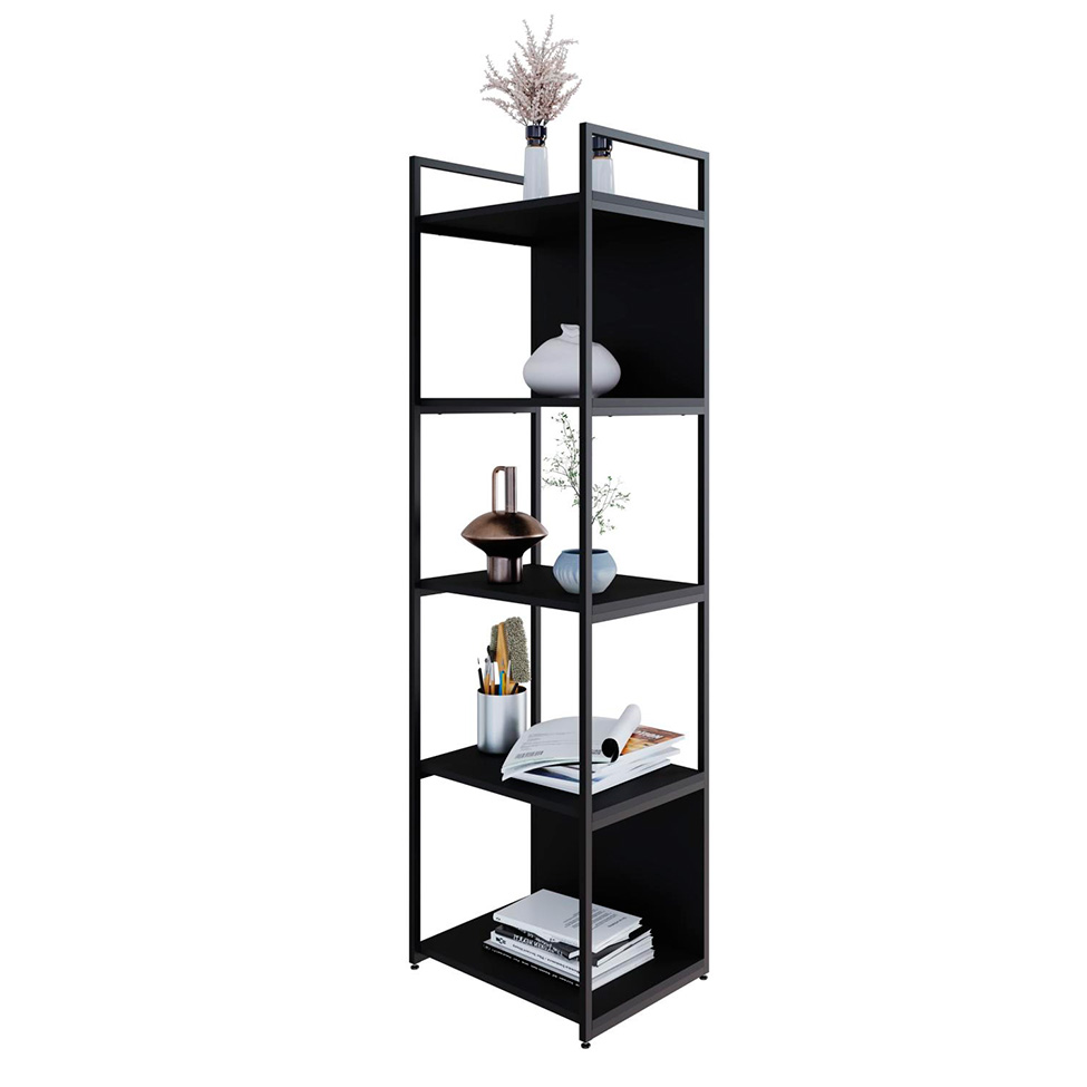 Estante com 3 Prateleiras e 2 Nichos Brooklyn Preta 45 cm