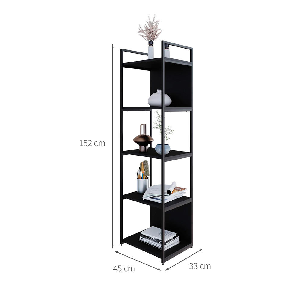 Estante com 3 Prateleiras e 2 Nichos Brooklyn Preta 45 cm