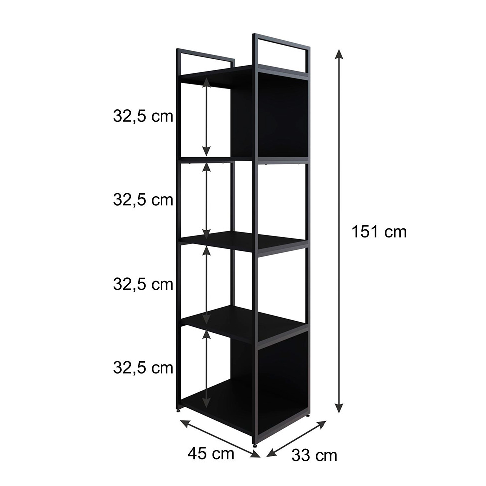 Estante com 3 Prateleiras e 2 Nichos Brooklyn Preta 45 cm