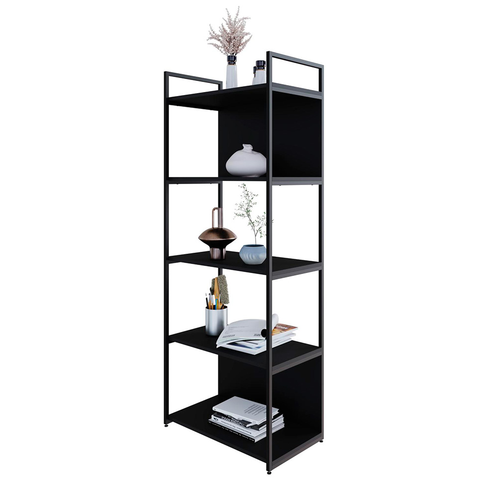 Estante com 3 Prateleiras e 2 Nichos Brooklyn Preta 60 cm