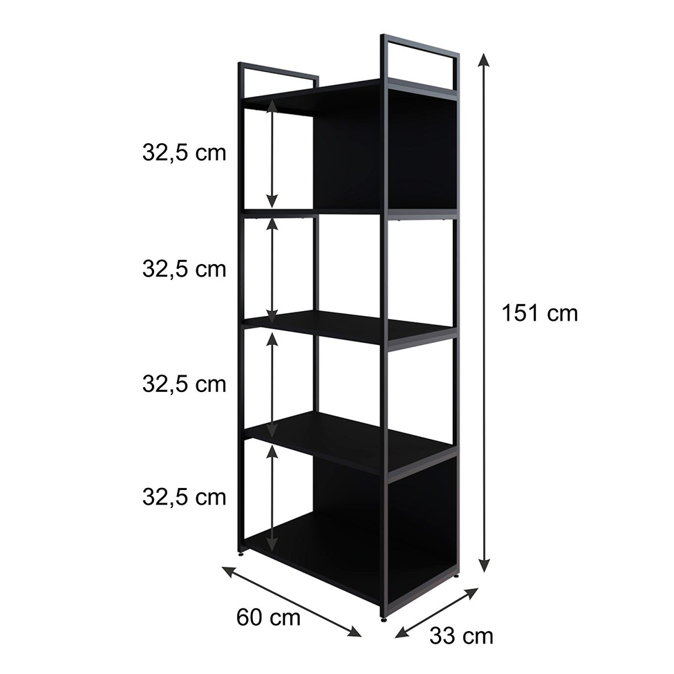 Estante com 3 Prateleiras e 2 Nichos Brooklyn Preta 60 cm