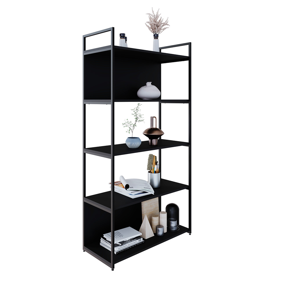 Estante com 3 Prateleiras e 2 Nichos Brooklyn Preta 80 cm