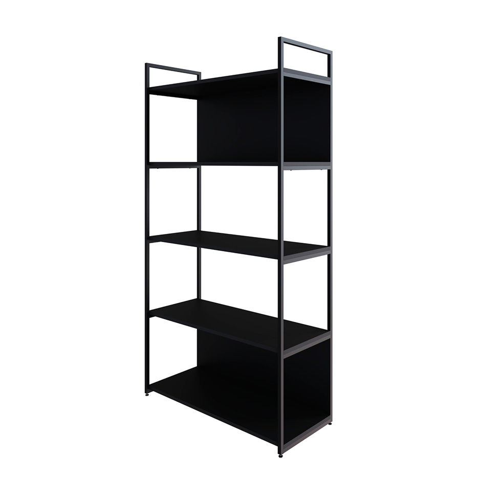 Estante com 3 Prateleiras e 2 Nichos Brooklyn Preta 80 cm