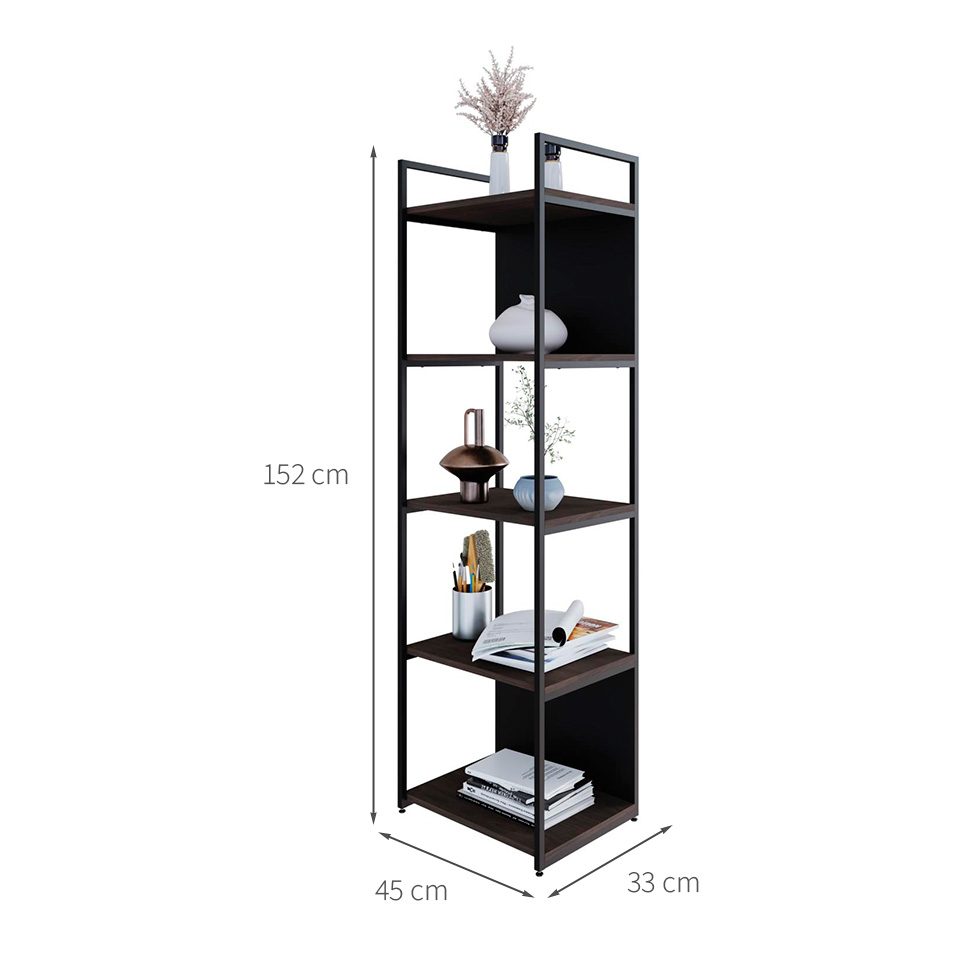 Estante com 3 Prateleiras e 2 Nichos Brooklyn Terracota e Preta 45 cm