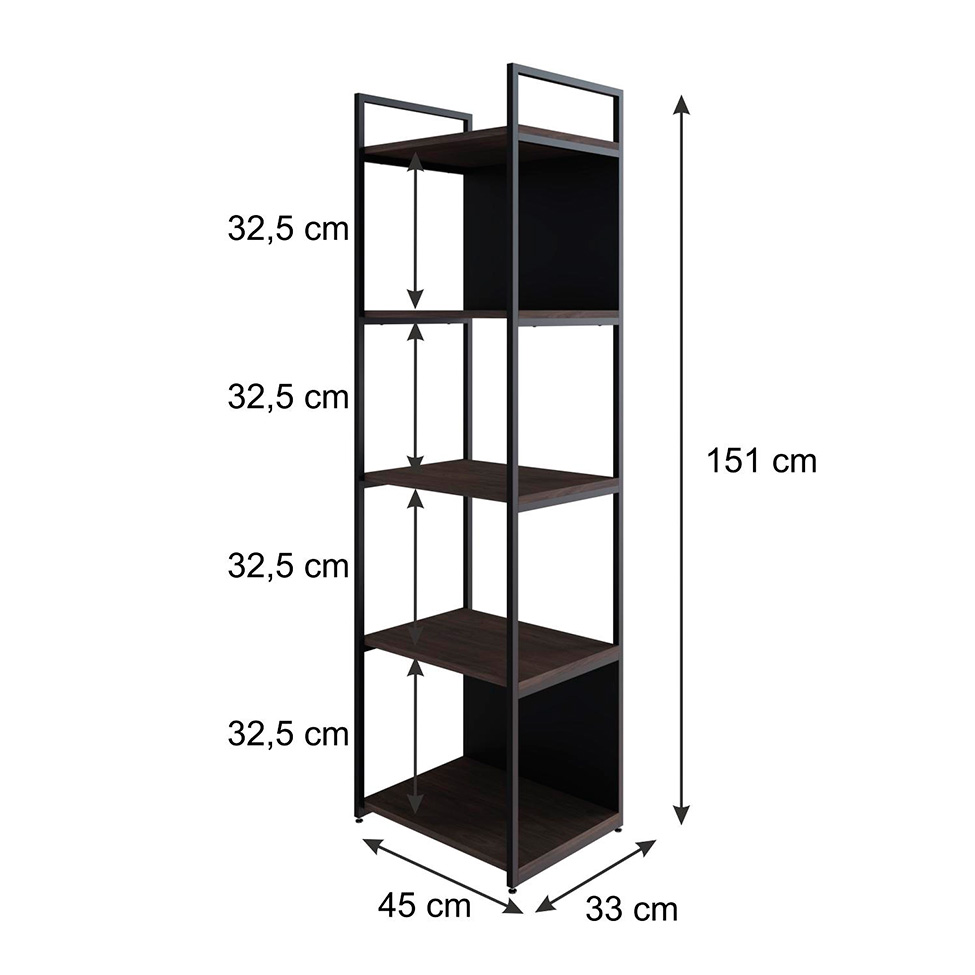 Estante com 3 Prateleiras e 2 Nichos Brooklyn Terracota e Preta 45 cm