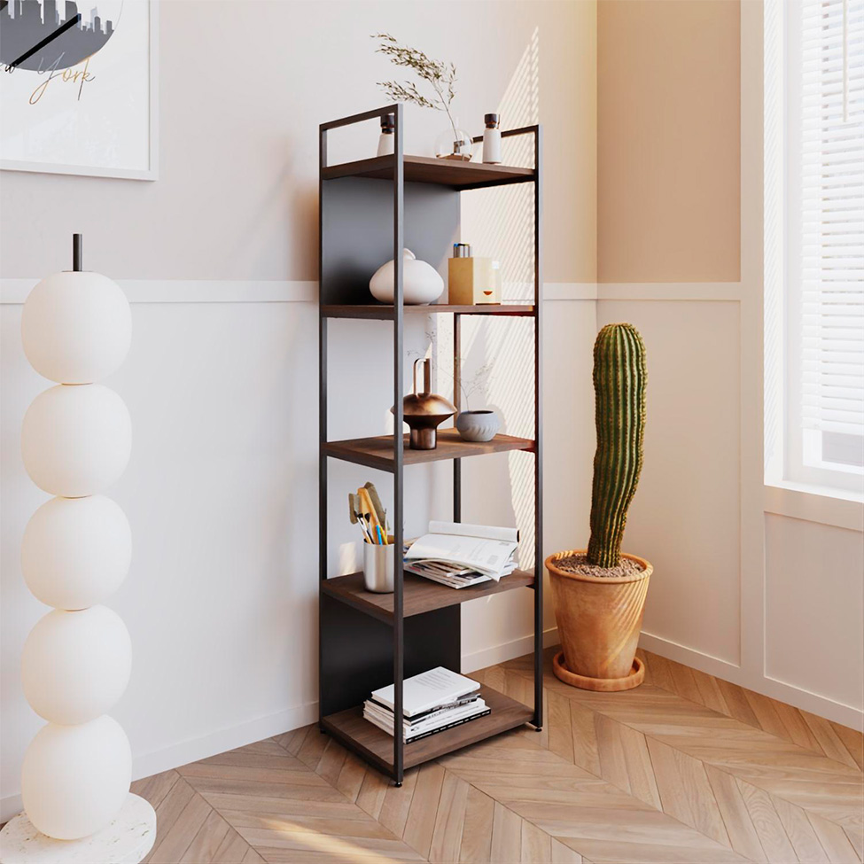 Estante com 3 Prateleiras e 2 Nichos Brooklyn Terracota e Preta 45 cm